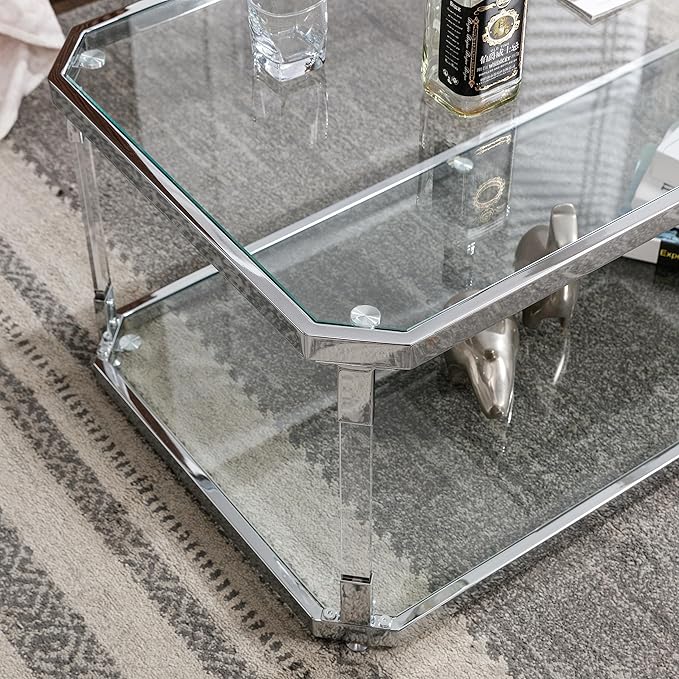 Glass Top Coffee Table, Sliver Rectangle Coffee Table Glass Top - Image 9