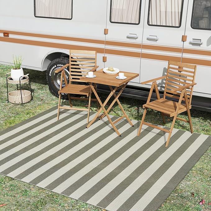 OJIA Outdoor Patio Rug 5'x7', Striped Rug Machine Washable Large Area Rugs - Image 6