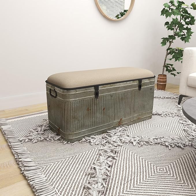 Deco 79 Metal Room Storage Bench Galvanized Entryway Bench - Image 9