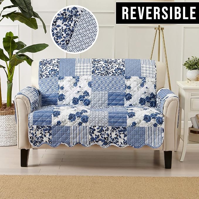 Great Bay Home Patchwork Scalloped Printed Furniture Protector Stain Resistant - Image 5