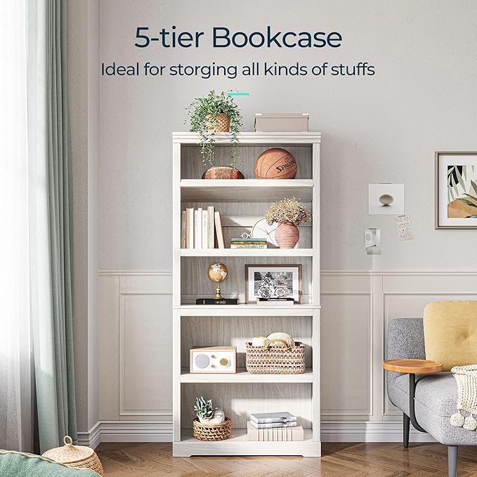LINSY HOME 5-Shelf Bookcase, Bookshelves Floor Standing Display Storage Shelves - Image 4