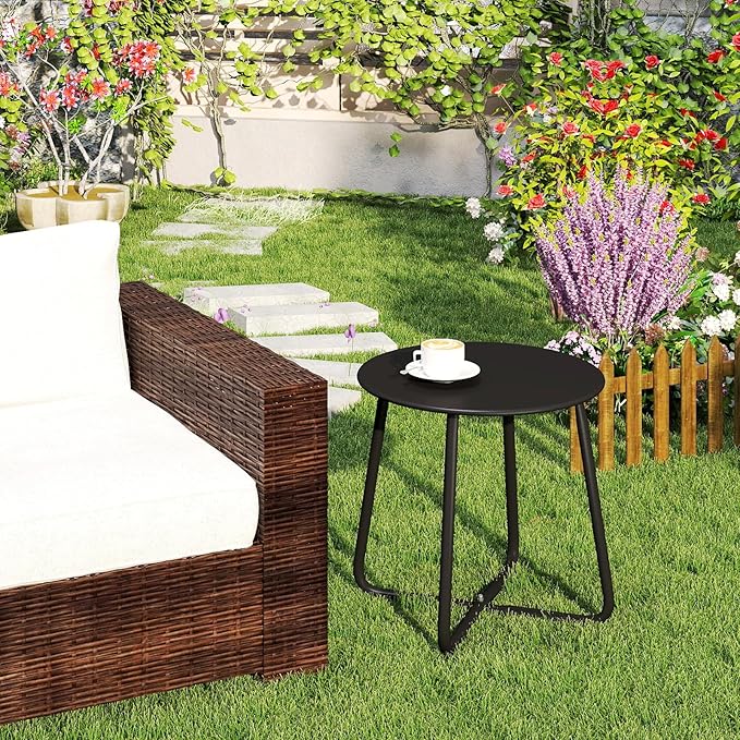 HollyHOME Round Metal Side Table, Rust-Resistant Patio Small Plant Stand - Image 8