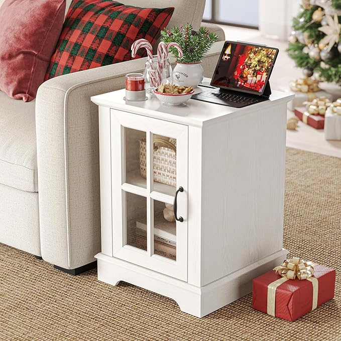 LINSY HOME End Table with Charging Station, Modern Side Table with Storage - Image 2