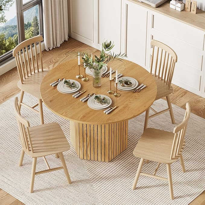 LITTLE TREE Round Wood Dining Table, 47-Inch Small Dining Table - Image 5