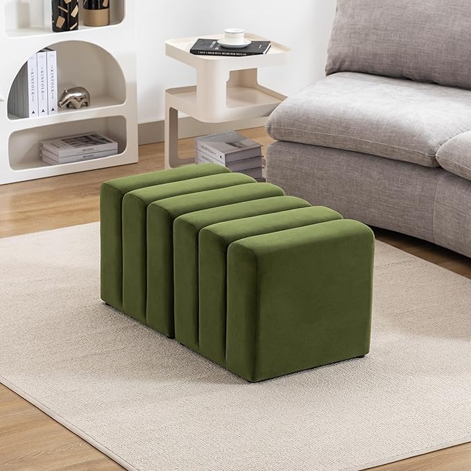 ONEVOG 18" Large Square Ottoman Foot Rest, Olive Green Velvet Fabric - Image 8