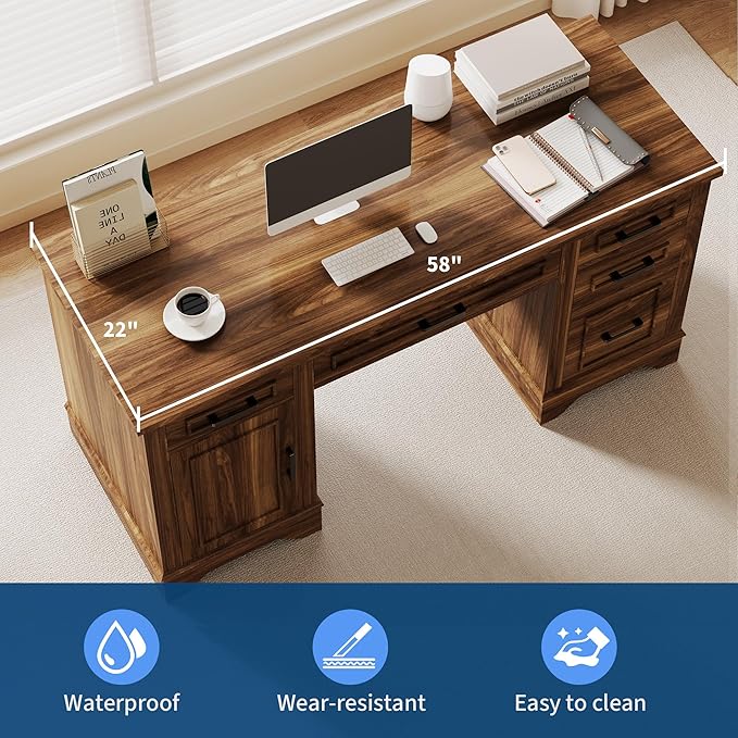 Executive Office Desk, Farmhouse 58" Office Desk - Image 5