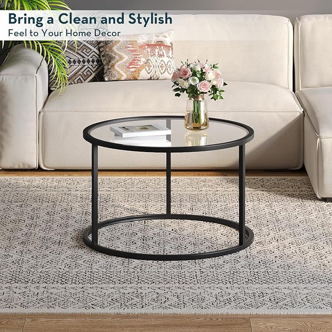 SAYGOER Round Coffee Table Glass Small Coffee Tables - Image 6