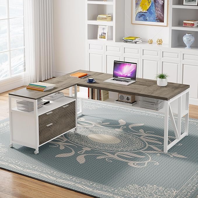 Tribesigns L Shaped Desk with Drawer Cabinet, 2 Piece Home Office Furniture - Image 4