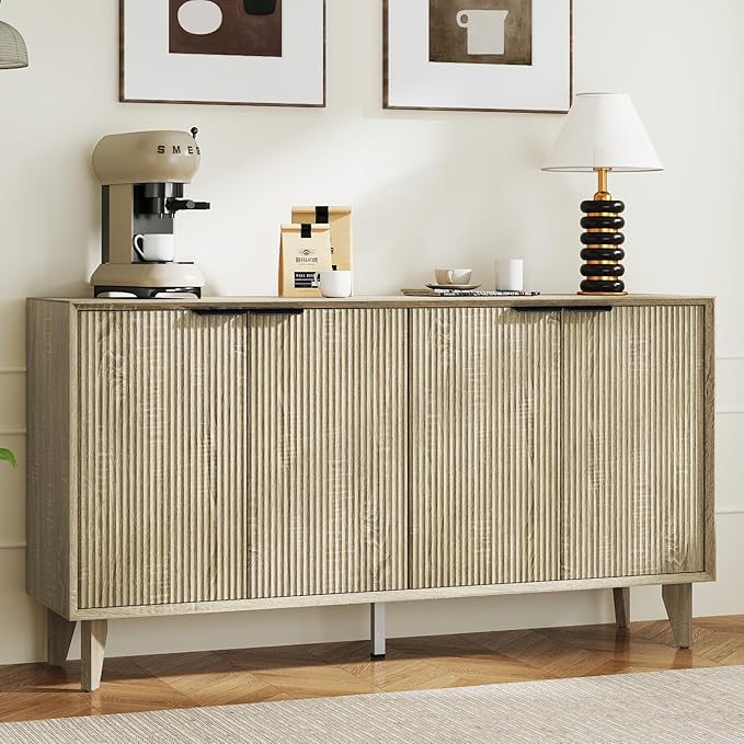 Fluted Cabinet with Storage, Buffet Storage with 4 Doors, Buffet Sideborad - Image 6