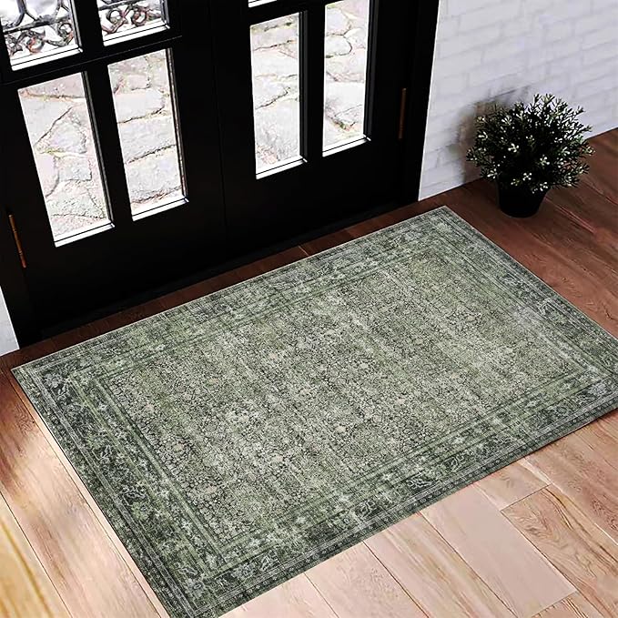 Washable Area Rug 2'x3' Door Mat Vintage Distressed Doormat Indoor Entrance by CHAMPLANT