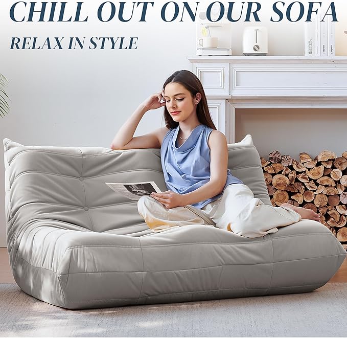 Bean Bag Chair, Loveseat Fireside Chair Bean Bag Sofa - Image 3