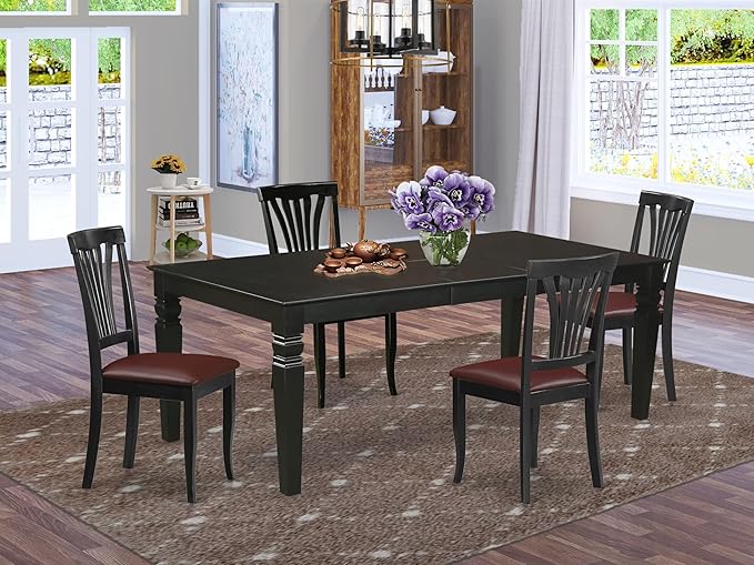 East West Furniture LGAV5-BLK-LC 5 Piece Dinette Set Includes a Rectangle - Image 2