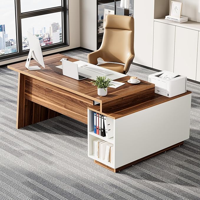 LITTLE TREE 70.5-Inch Executive Desk, Large Home Office Desk - Image 5
