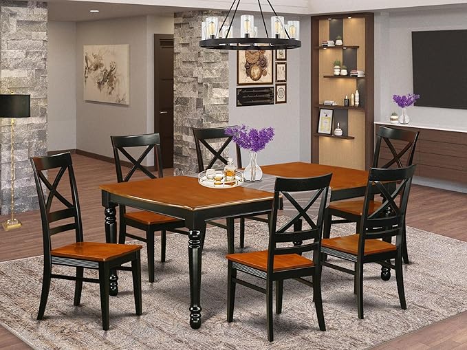East West Furniture DOQU7-BCH-W 7 Piece Dining Table Set Consist of a Rectangle - Image 2