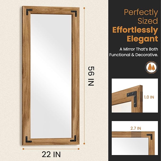 Full Length Mirror with Wooden Frame, Bedroom Decor, Hanging or Leaning - Image 4