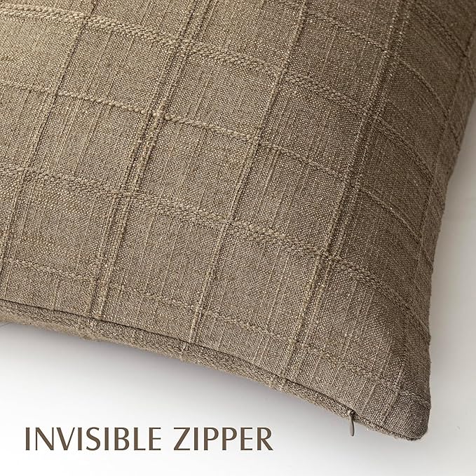 Foindtower Set of 2 Decorative Linen Check Throw Pillow Covers Neutral - Image 3