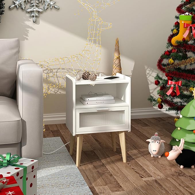 Nightstand with Charging Station, Bedside Tables, End Table Side Table with 2 - Image 4