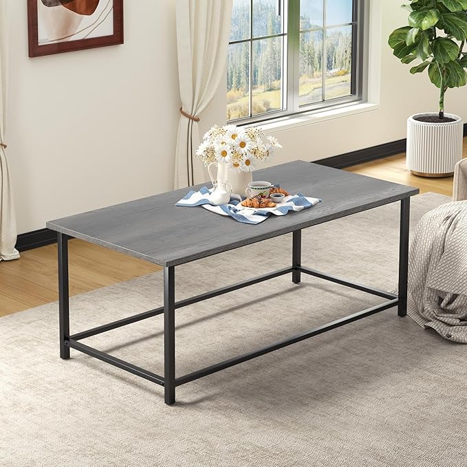 SENIG Modern Industrial Style Rectangular Coffee Table, Rustic Accent - Image 4