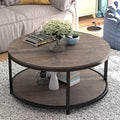 NSdirect Round Coffee Table, 2-Tier Rustic Wood Desktop by NSdirect