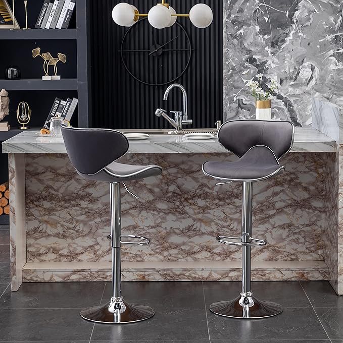 Roundhill Furniture Masaccio Velvet Upholstered Adjustable Swivel Barstool - Image 4