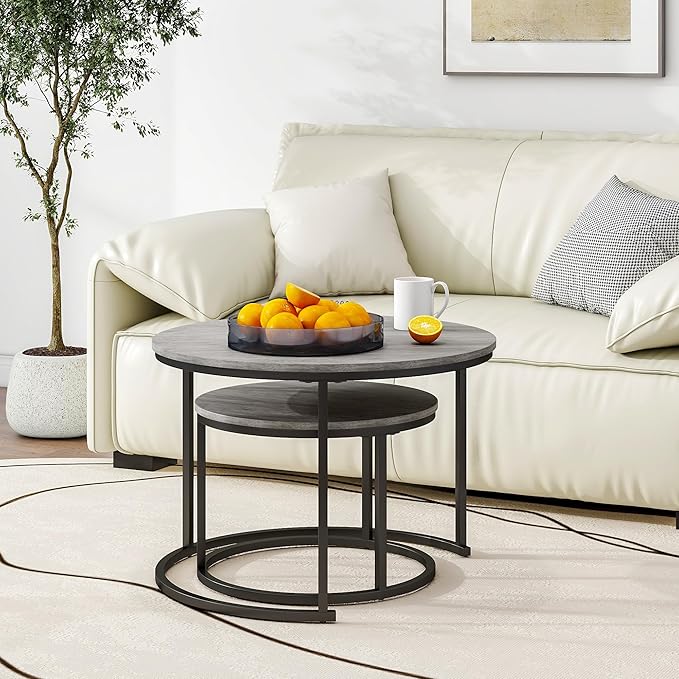 Nesting Round Coffee Table Set of 2 End Tables - Image 3