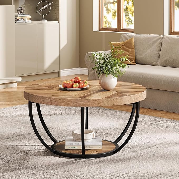 Tribesigns 31.7" Round Industrial Coffee Table - Image 4