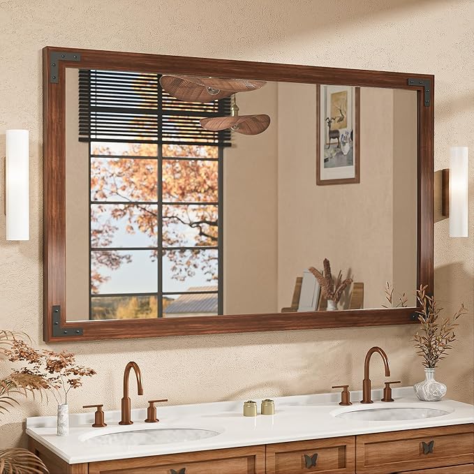 TETOTE 48 x 30 Walnut Wood Mirror by TETOTE