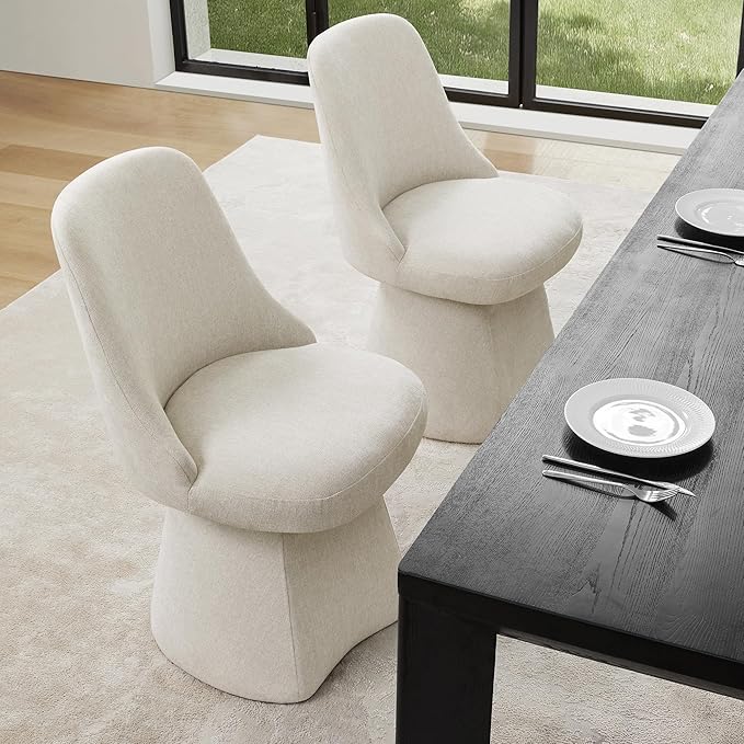 Swivel Dining Chair Mid Century Modern DeskChair High Back Upholstered Linen - Image 8
