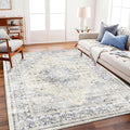 Area Rug 6'x9' Washable Floral Blue Vintage Traditional Floor Cover Thin Retro by CHAMPLANT