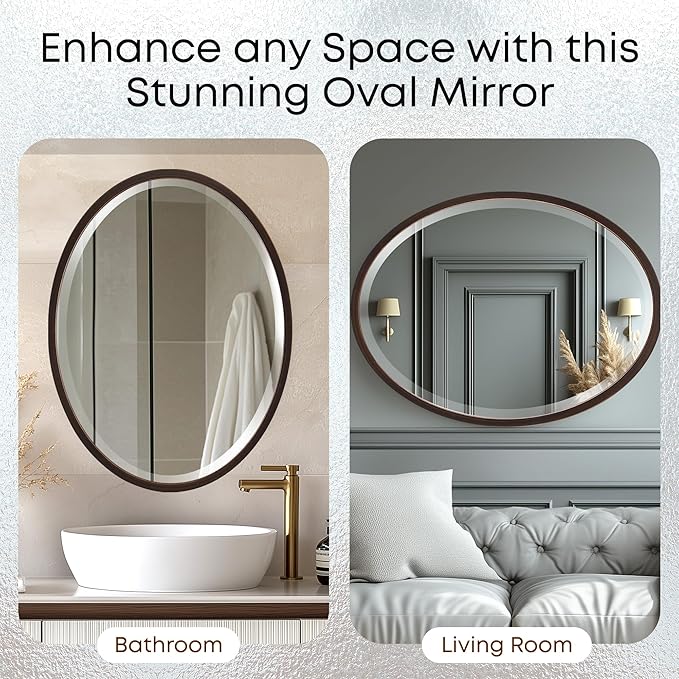 OVALCREST - Oval Wooden Beveled Wall Mirror - Image 7