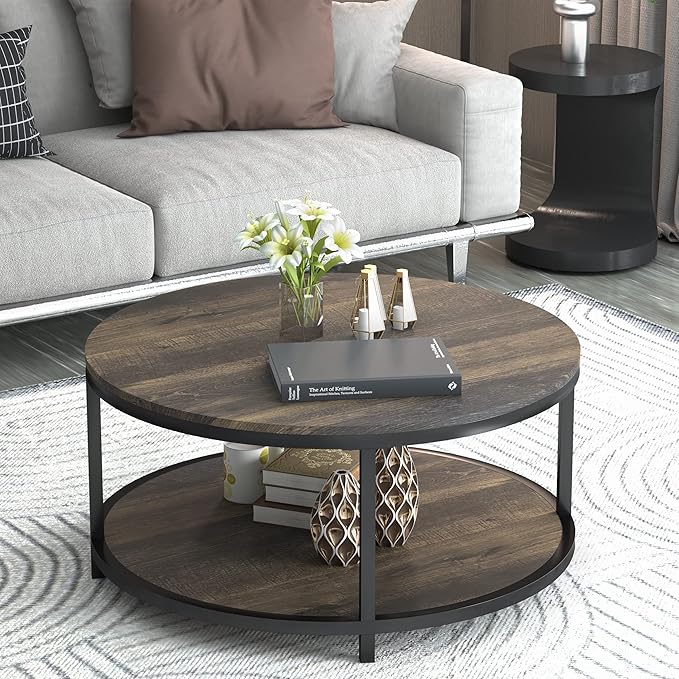 NSdirect 36 inches Round Coffee Table, Rustic Wooden Surface Top & Sturdy Metal - Image 8