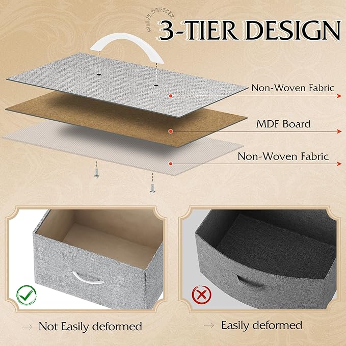 WLIVE 4 Drawers Dresser for Bedroom, Light Grey Fabric Clothes Storage - Image 7