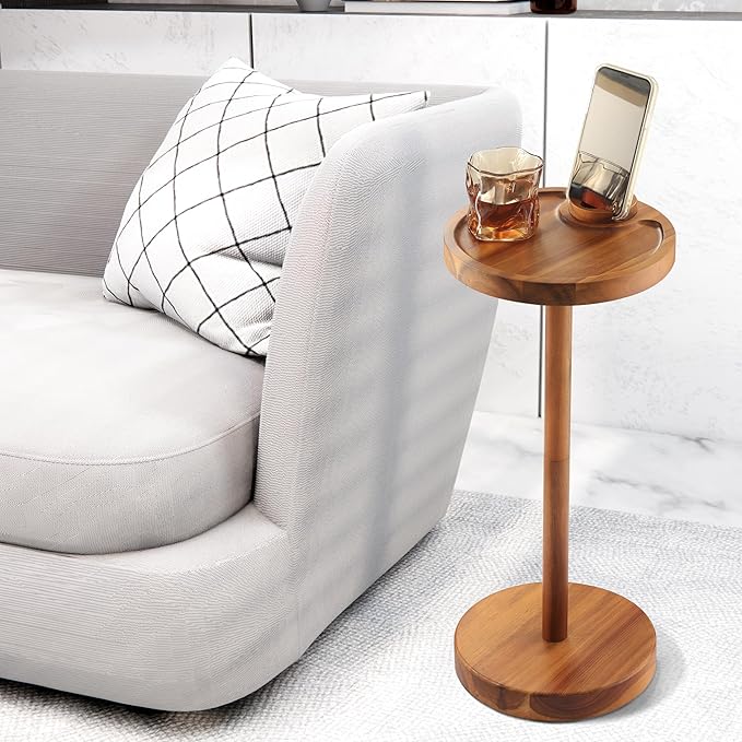 Pedestal Side Table, Acacia Drink Table - Image 6