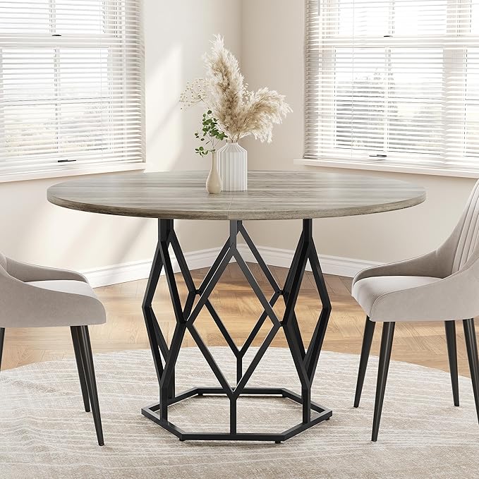 GarveeHome Round Dining Table for 4-6 People, 47 Inch Farmhouse Kitchen Table - Image 4