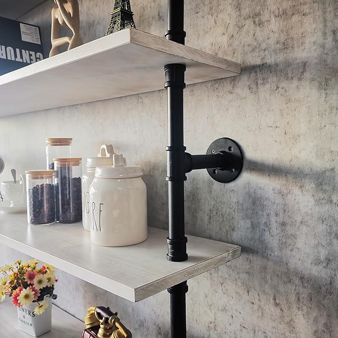 Pipe Industrial Ladder Shelves Bookcase, Wall Mounted Retro Wood Metal Pipe - Image 9