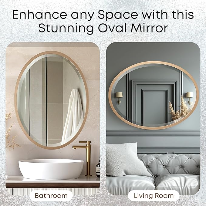 OVALCREST - Oval Wooden Beveled Wall Mirror - Image 7