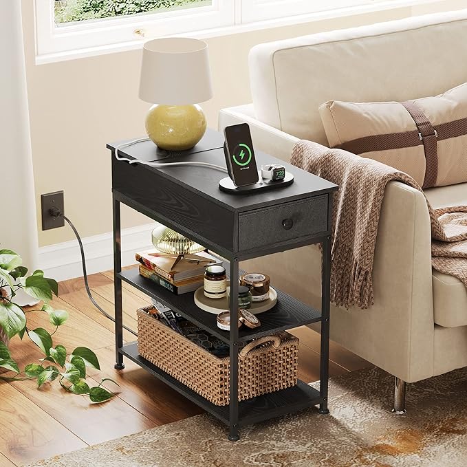 WLIVE Narrow Side Table with 2 USB Ports and 2 Outlets, Flip Top End Table with - Image 2