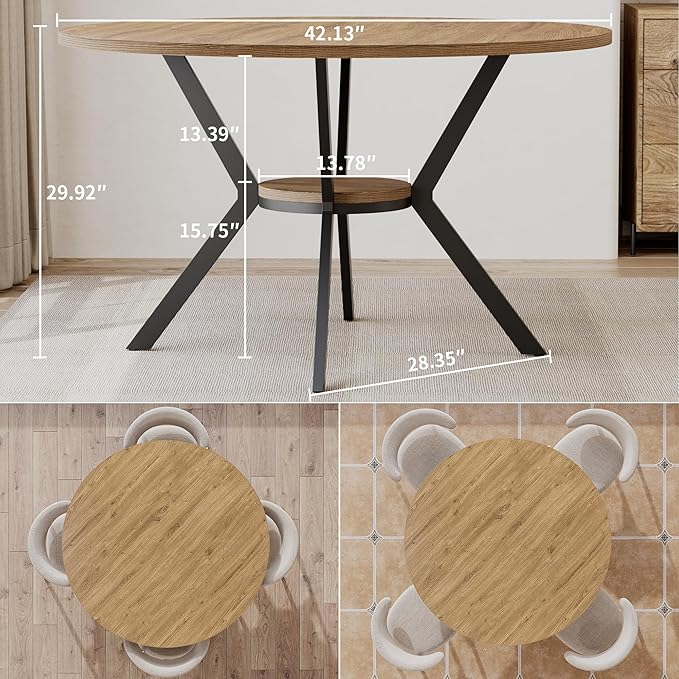 Round Dining Table for 4, 42 Inch Farmhouse Kitchen Table - Image 2