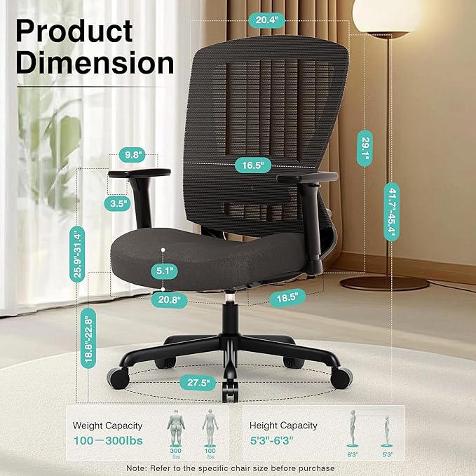 T96C Ergonomic Home Office Chair, Mesh Computer Desk Chair - Image 6