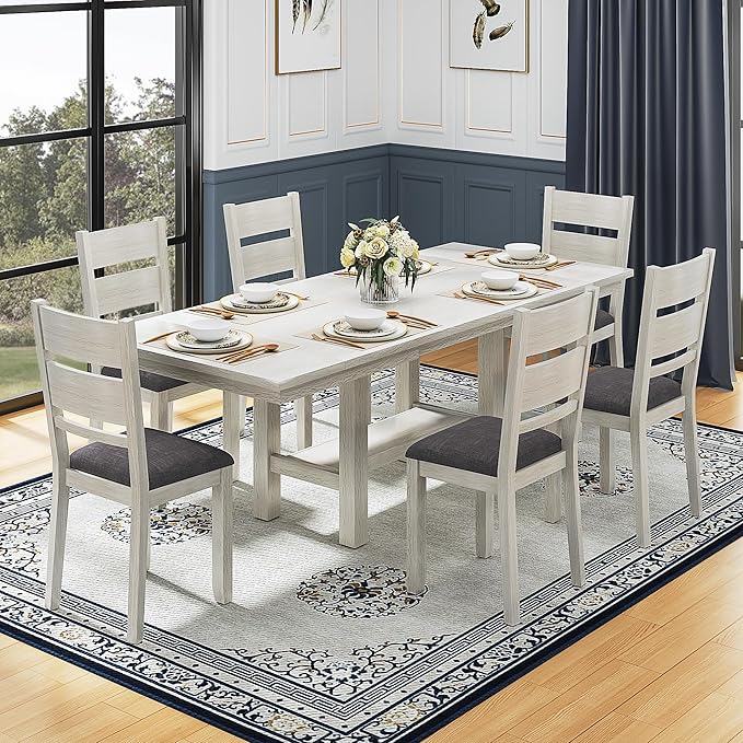 7-Piece Solid Wood Dining Table Set by Peatuk