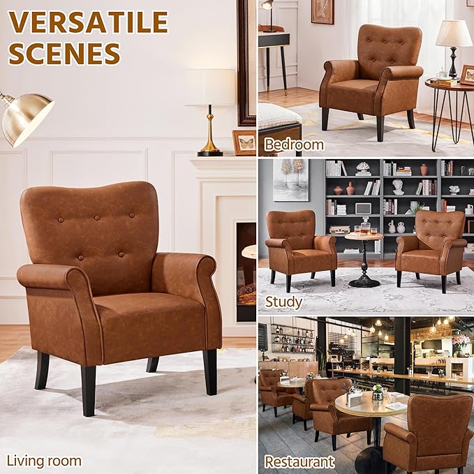 Yaheetech Modern Armchair, Mid Century PU Leather Accent Chair - Image 5