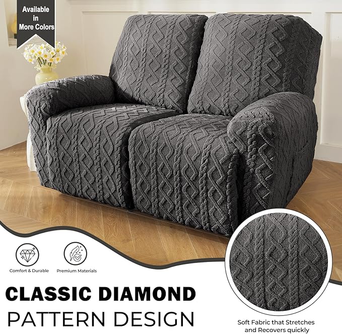 vctops 6 Pieces Geometric Jacquard Plush Recliner Loveseat Slipcovers Soft - Image 3