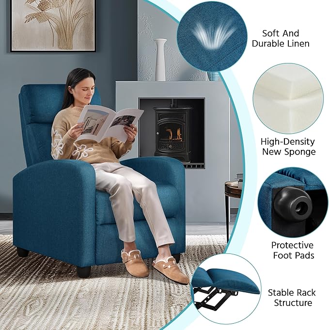 Yaheetech Fabric Recliner Sofa Modern Single Recliner Sofa Home Theater Seating - Image 5