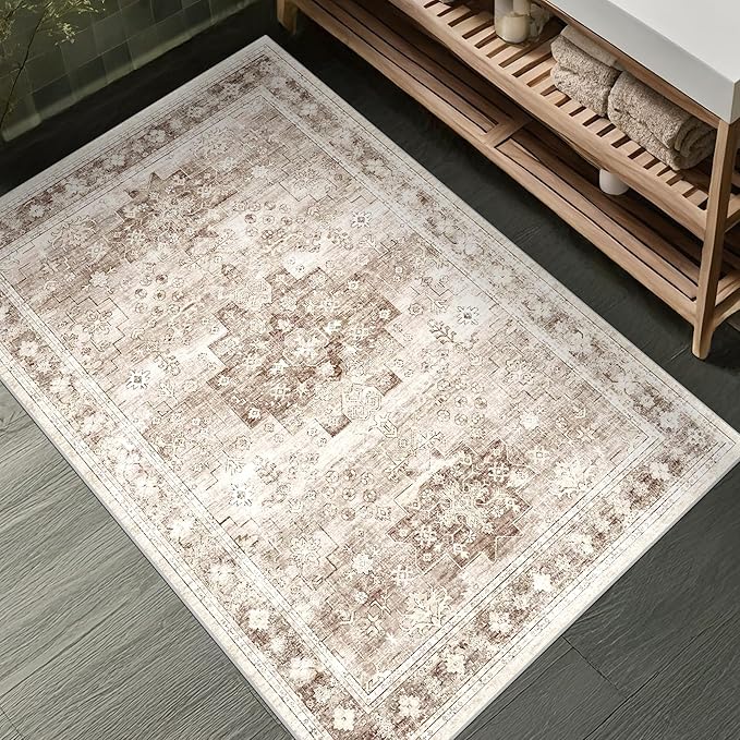 Washable Neutral Farmhouse Large Entryway Rug, 3x4 Area Rugs - Image 2