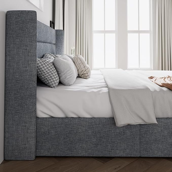 SHA CERLIN Queen Size Lift Up Storage Bed/Modern Wingback Headboard/Upholstered - Image 8