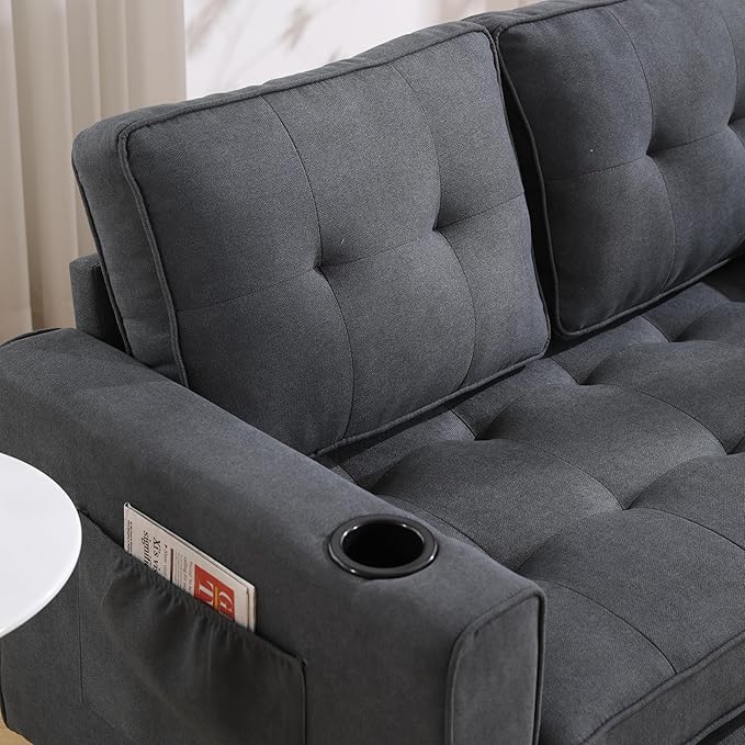 ERYE 3 Fold Tufted Upholstered Futon Sofa Bed Modern Convertible Foldable Floor - Image 7
