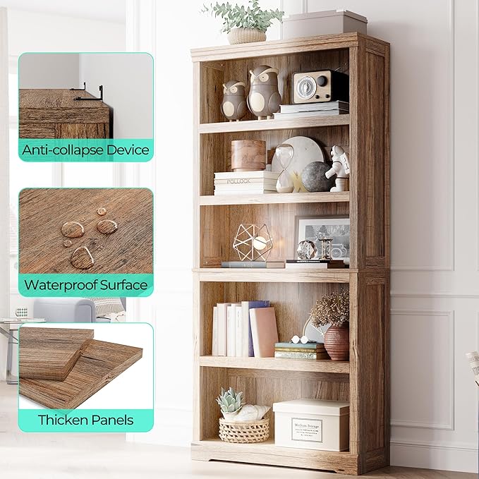 LINSY HOME 5-Shelf Bookcase, Bookshelves Floor Standing Display Storage Shelves - Image 7