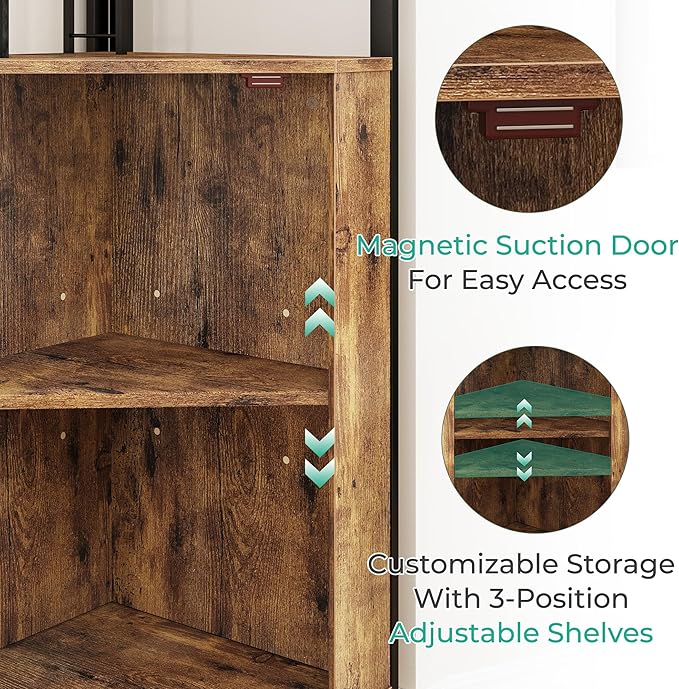 63” Corner Bar Cabinet with Wine Rack, 5-Tier Farmhouse Liquor Cabinet with - Image 7