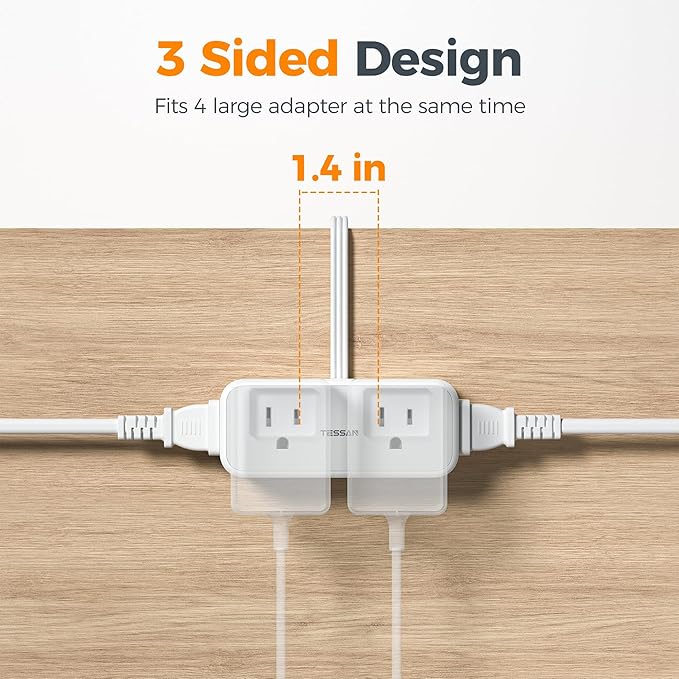 TESSAN Multi Plug Wall Outlet Extender, 6 inch Short Extension Cord, Flat Plug - Image 7