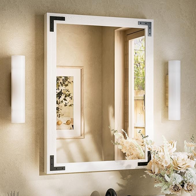 TETOTE 24 x 32 White Wood Mirror by TETOTE